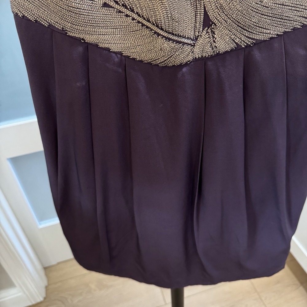 Vintage Tibi New York Y2K Purple Silk Dress Metallic Feather Waistband Sz 4 - Picture 5 of 9